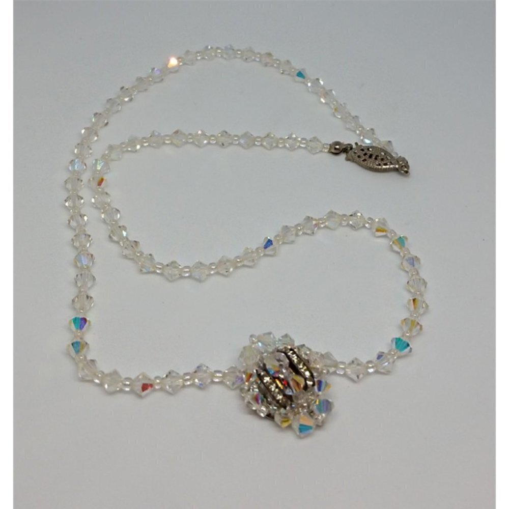VINTAGE AB Sparkling Aurora Borealis Necklace with Pendant Dressy Formal Evening